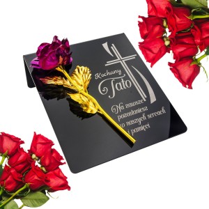 DEKORACJA na grób GRAWEROWANY ZNICZ podstawka na cmentarz RÓŻA DLA TATY