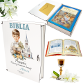 BIBLIA W PUDEŁKU Pamiątka Pierwszej Komunii Świętej PREZENT NA KOMUNIĘ