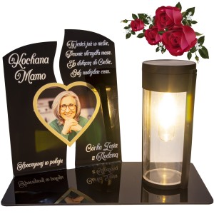 WIECZNY ZNICZ SOLARNY LED Ze Zdjęciem Cmentarz dla Mamy Taty Babci Dziadka