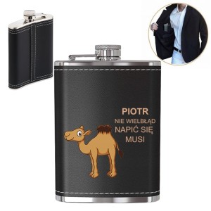 PERSONALIZOWANA PIERSIÓWKA OBITA SKÓRĄ STAL NIERDZEWNA 210ML NADRUK PREZENT