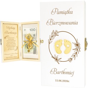 PAMIĄTKA BIERZMOWANIA Pudełko na Pieniądze PREZENT BIERZMOWANIE