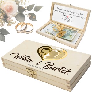 PUDEŁKO NA BANKNOTY PREZENT NA ŚLUB Wesele Pamiątka Ślubu Nadruk Życzenia
