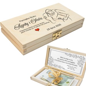 PUDEŁKO NA BANKNOTY PREZENT NA ŚLUB Wesele Pamiątka Ślubu Nadruk Życzenia