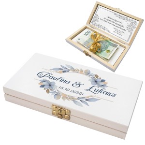 PUDEŁKO NA BANKNOTY Pamiątka Ślubu PREZENT NA ŚLUB Wesele  Nadruk Życzenia