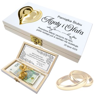 PUDEŁKO NA BANKNOTY Pamiątka Ślubu PREZENT NA ŚLUB Wesele  Nadruk Życzenia