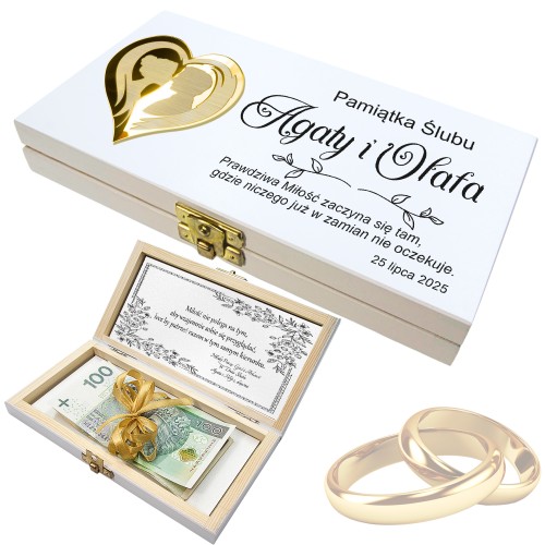 PUDEŁKO NA BANKNOTY Pamiątka Ślubu PREZENT NA ŚLUB Wesele  Nadruk Życzenia