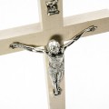 ELEGANCKI ZESTAW KOLĘDOWY Z IKONĄ Krzyż z Jezusem Jasne Drewno Świecznikx2