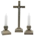 ELEGANCKI ZESTAW KOLĘDOWY Z IKONĄ Krzyż Szare Drewno Brąz Świecznikx2