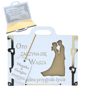 Kartka WALIZKA NA ŚLUB WESELE na pieniądze GRAWER prezent pamiątka ślubu