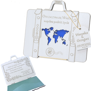 Kartka WALIZKA NA ŚLUB WESELE na pieniądze GRAWER prezent pamiątka ślubna