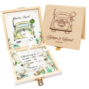 Pudełko Na Pieniądze PREZENT Ślubny Pamiątka ŚLUB Na Banknoty Drewniane