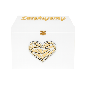 PUDEŁKO NA KOPERTY SKRZYNKA BIAŁA ŚLUB WESELE Ślubne Naturalna Złote Serce