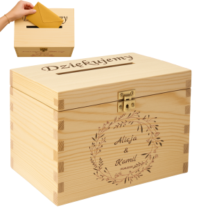 PUDEŁKO NA KOPERTY SKRZYNKA DREWNO ŚLUB WESELE Ślubne Naturalna Grawer