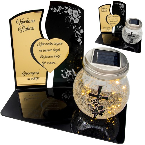 WIECZNY ZNICZ SOLARNY Statuetka dla BABCI na Grób Wszystkich Świętych LED