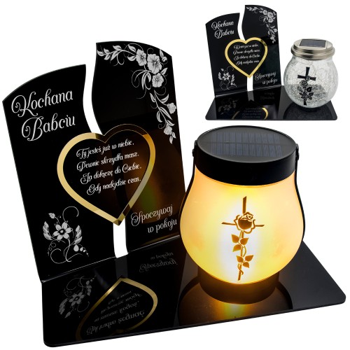 WIECZNY ZNICZ SOLARNY Statuetka dla BABCI na Grób Wszystkich Świętych LED