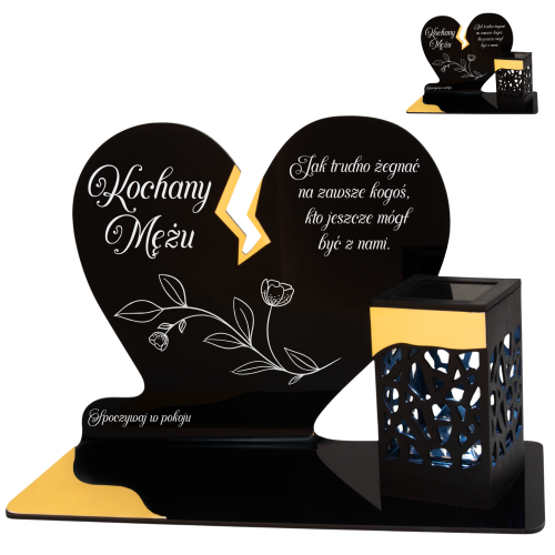 ZNICZ SOLARNY DLA MĘŻA LED NA GRÓB CMENTARZ SERCE LAMPKA ZŁOTE NOWOSCI