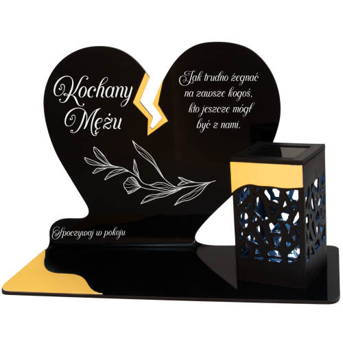 ZNICZ SOLARNY DLA MĘŻA LED NA GRÓB CMENTARZ SERCE LAMPKA NOWOSCI ZŁOTY