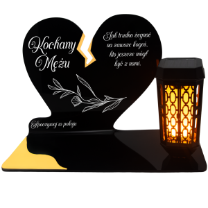 ZNICZ SOLARNY DLA MĘŻA LED NA GRÓB NA CMENTARZ SERCE NOWOSCI ZŁOTY LAMPKA