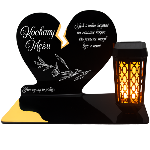 ZNICZ SOLARNY DLA MĘŻA LED NA GRÓB NA CMENTARZ SERCE NOWOSCI ZŁOTY LAMPKA