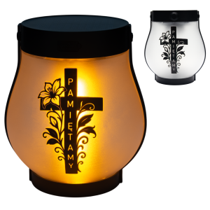 ZNICZ SOLARNY LED LAMPION NA GRÓB STATUETKA NA CMENTARZ RÓŻA KRZYŻ