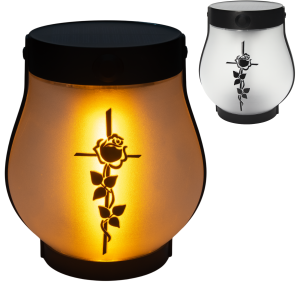 ZNICZ SOLARNY LED  LAMPION NA GRÓB STATUETKA NA CMENTARZ RÓŻA KRZYŻ NOWOSCI