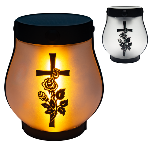 ZNICZ SOLARNY LED  LAMPION NA GRÓB STATUETKA NA CMENTARZ RÓŻA KRZYŻ NOWOSCI