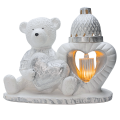 ZNICZ GIPSOWA FIGURKA NAGROBNA Srebrny Miś Serce Lampka LED GIPS Latarenka