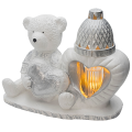 ZNICZ GIPSOWA FIGURKA NAGROBNA Srebrny Miś Serce Lampka LED GIPS Latarenka