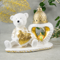 ZNICZ GIPSOWA FIGURKA NAGROBNA Złoty Miś Serce Lampka LED GIPS Latarenka
