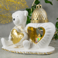 ZNICZ GIPSOWA FIGURKA NAGROBNA Złoty Miś Serce Lampka LED GIPS Latarenka