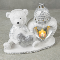 ZNICZ GIPSOWA FIGURKA NAGROBNA Srebrny Miś Serce Lampka LED GIPS Latarenka