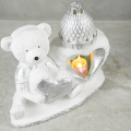 ZNICZ GIPSOWA FIGURKA NAGROBNA Srebrny Miś Serce Lampka LED GIPS Latarenka
