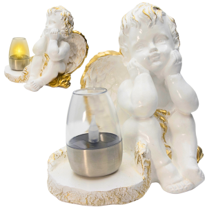 ZNICZ GIPSOWA FIGURKA NAGROBNA Złoty Anioł Aniołek Gipsowy LAMPA SOLARNA LED