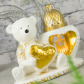 ZNICZ GIPSOWA FIGURKA NAGROBNA Złoty Miś Serce Lampka LED GIPS Latarenka