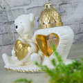ZNICZ GIPSOWA FIGURKA NAGROBNA Złoty Miś Serce Lampka LED GIPS Latarenka