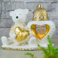 ZNICZ GIPSOWA FIGURKA NAGROBNA Złoty Miś Serce Lampka LED GIPS Latarenka