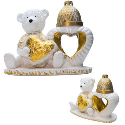 ZNICZ GIPSOWA FIGURKA NAGROBNA Złoty Miś Serce GIPS Latarenka Złoto