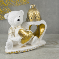 ZNICZ GIPSOWA FIGURKA NAGROBNA Złoty Miś Serce GIPS Latarenka Złoto