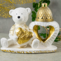 ZNICZ GIPSOWA FIGURKA NAGROBNA Złoty Miś Serce GIPS Latarenka Złoto