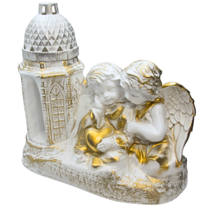 ZNICZ GIPSOWA FIGURKA NAGROBNA ZŁOTY Aniołki Bliźniaki LATARENKA GIPS