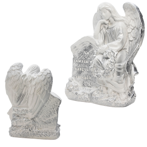 ZNICZ GIPSOWA FIGURKA NAGROBNA Srebrny Anioł Aniołek Dekoracja GIPS