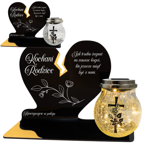 ZNICZ SOLARNY DLA RODZICÓW LED NA GRÓB CMENTARZ SERCE LAMPKA NOWOSCI KULA