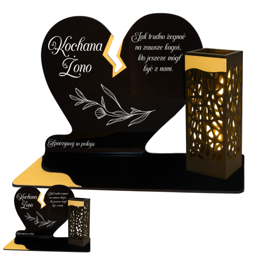ZNICZ SOLARNY DLA ŻONY LED NA GRÓB CMENTARZ SERCE LAMPKA NOWOSCI ZŁOTE