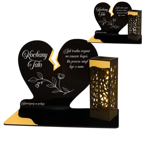 ZNICZ SOLARNY DLA TATY LED NA GRÓB CMENTARZ SERCE LAMPKA NOWOSCI ZŁOTE