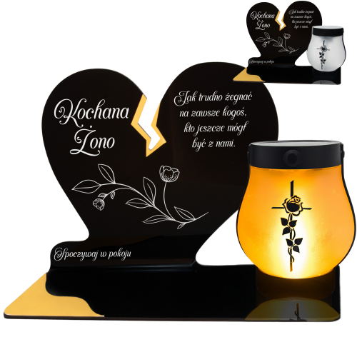 ZNICZ SOLARNY DLA ŻONY LED NA GRÓB CMENTARZ SERCE NOWOSCI LAMPKA PŁOMIEŃ