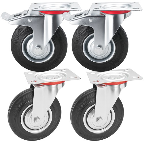 4 SZT 125 MM KÓŁKO MEBLOWE OBROTOWE Z HAMULCEM  GUMOWE ZESTAW KÓŁEK 350KG