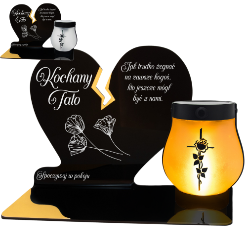 ZNICZ SOLARNY DLA TATY LED NA GRÓB CMENTARZ SERCE NOWOSCI LAMPKA PŁOMIEŃ