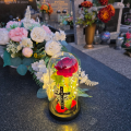 WIECZNA RÓŻA ŚWIECĄCA Lampion LED Dekoracja Na GRÓB Na Cmentarz STATUETKA