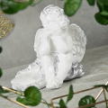 FIGURKA NAGROBNA ANIOŁ OZDOBA GIPSOWA NA GRÓB Biało srebrna