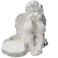 FIGURKA NAGROBNA ANIOŁ OZDOBA GIPSOWA NA GRÓB Biało srebrna